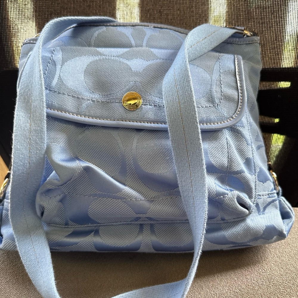 Coach Light Blue Signature Jacquard Crossbody Bag